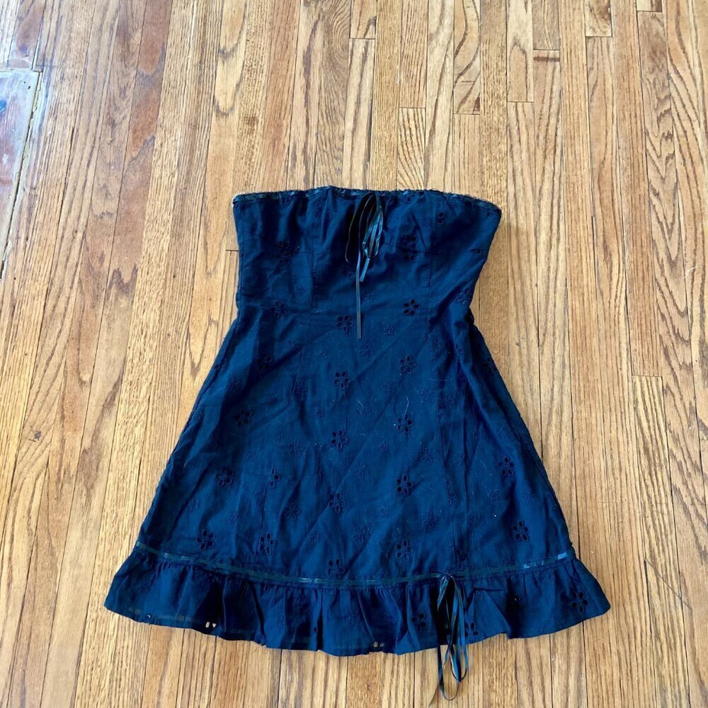 Princess Polly Black Strapless Mini Dress Eyelet Milkmaid Tie Lace 2 Floral Top - Picture 2 of 8